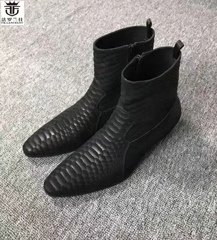 Luxury Brand Shoes Men Designer Ankle Boots Genuine Leather Brand Men Winter Boots Zip Chelsea Boots Black