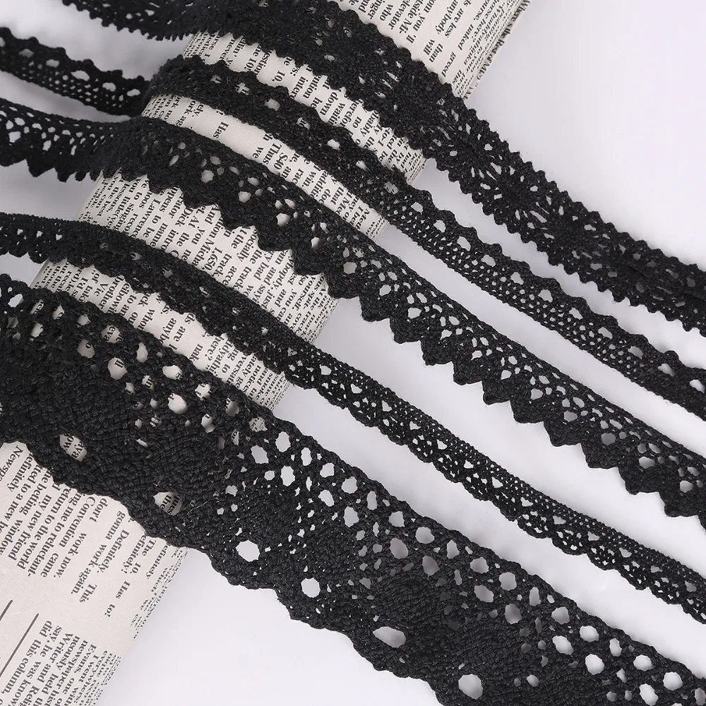 Wholesale Retail 5Yards/lot Black Lace Fabric Ribbon Cotton Lace Trim Sewing Material For DIY Home Curtains Garment Accessories