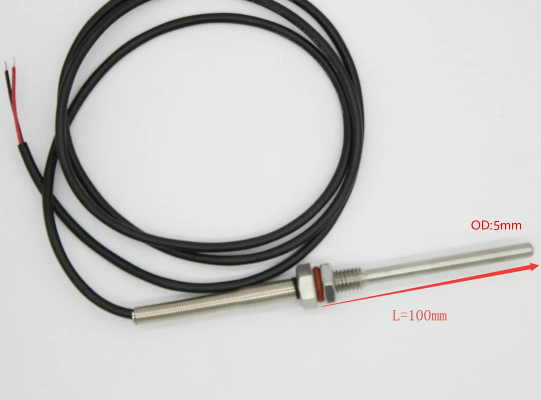 NTC 3950 10K Thermistor Temperature Sensor SUS304 OD 5mm Probe Wire 1m -40~150 Degree Thread M8X1.25 L35mm-300mm