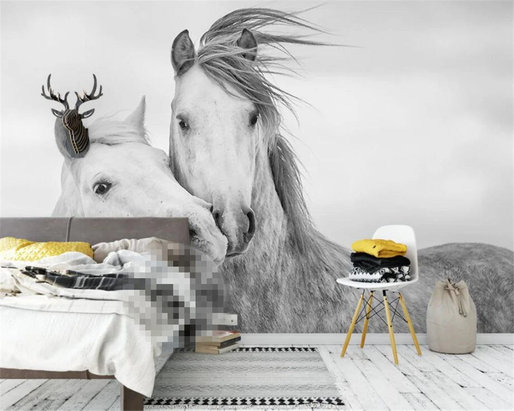 Custom Wallpaper Living Room Bedroom 3d Wallpaper Nordic Simple White Horse TV Background Mural papel de parede