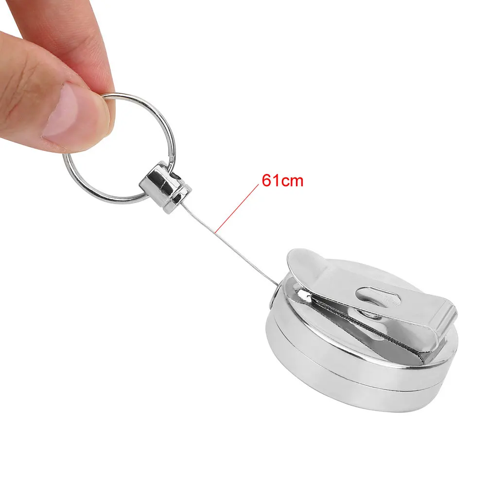 Pull Keyring Retracting Extendable Metal Wire Telescopic Key Ring 60cm Wire rope Anti-theft Keychain Key Chain Ring Clip