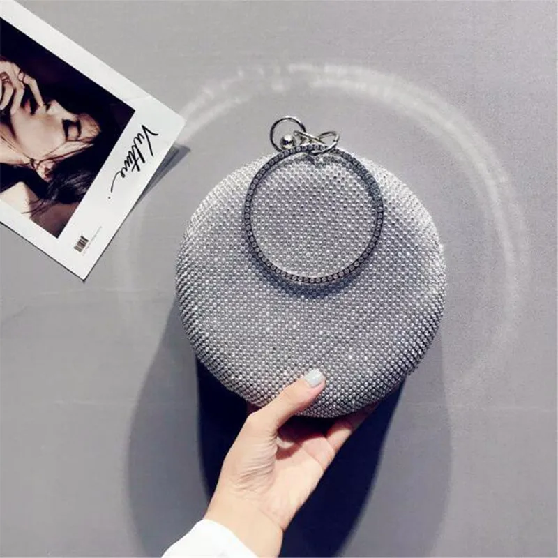 New Women Round Shaped Evening Bags Bling Women Wedding Dinner Bags Metal Handel Clutch Bags Drop Shipping XC72