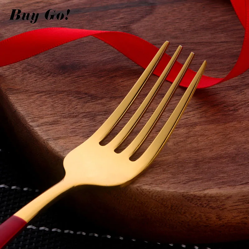 16/24PCS Red Gold Cutlery Stainless Steel Flatware Set Dinner Knife Spoon Fork Set Kitchen Tools Dinnerware Christmas Gifts