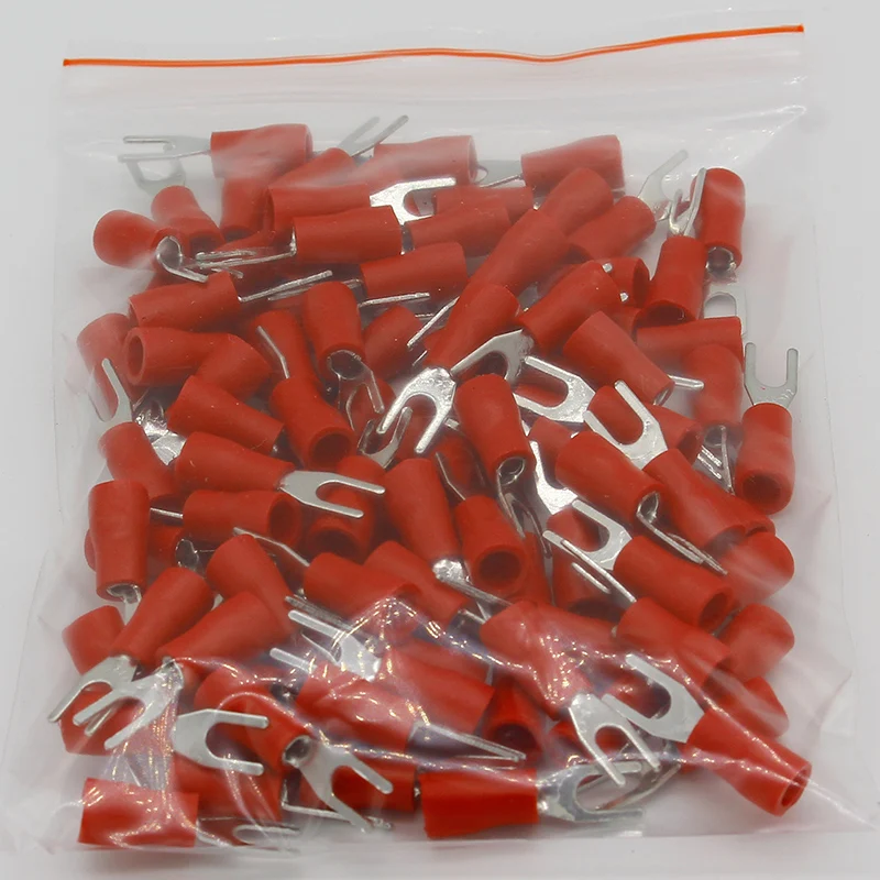 SV1.25-3 Red Furcate Terminal Cable Wire Connector Insulated Wiring Terminals electrical Lug crimp terminal 100PCS SV1-3 SV