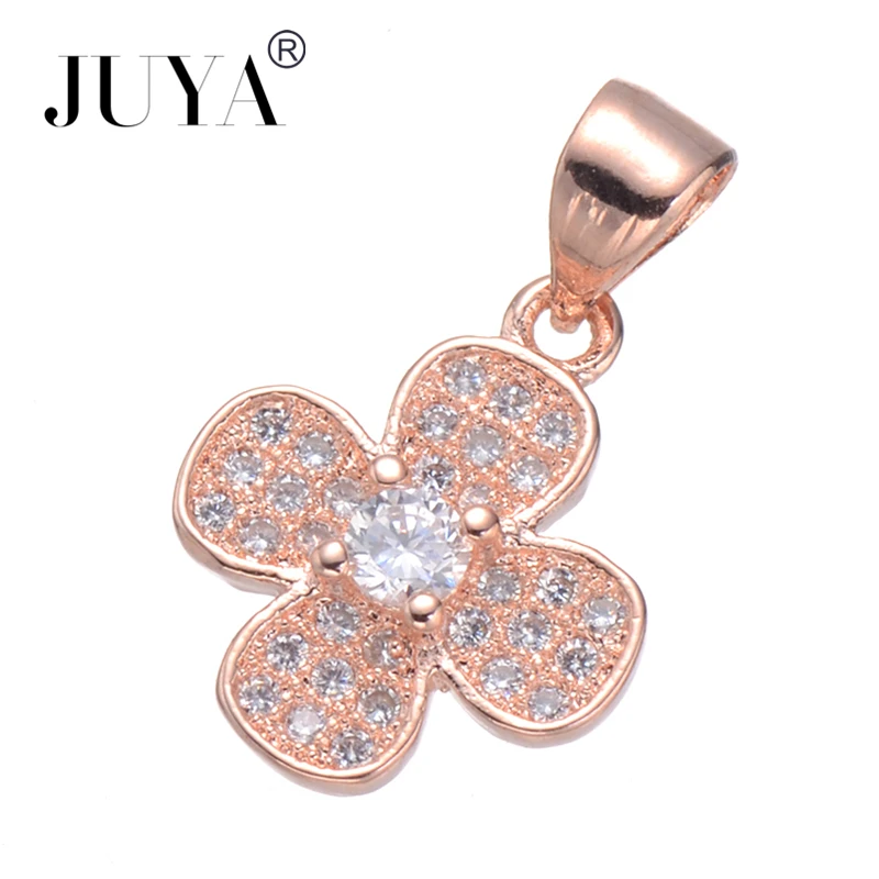 Luxury Zircon Rhinestone Flower Charms DIY Women Necklace Pendant Jewelry Accessory Handmade Making Beaded Bracelets Findings