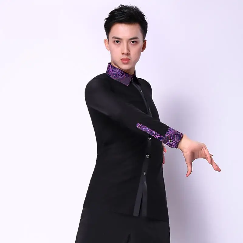 Mens Dance Tops Spring Latin Ballroom Modern Tango Samba National Standard Competition Long Sleeve Dancewear Top Shirt For Man