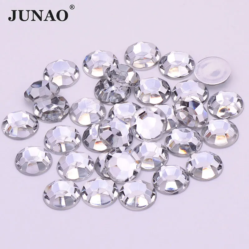 JUNAO 2 4 6 8 10 18 20 mm Clear White Round Crystal Rhinestone Flatback Acrylic Strass Applique Nail Decoration Crystal Stones