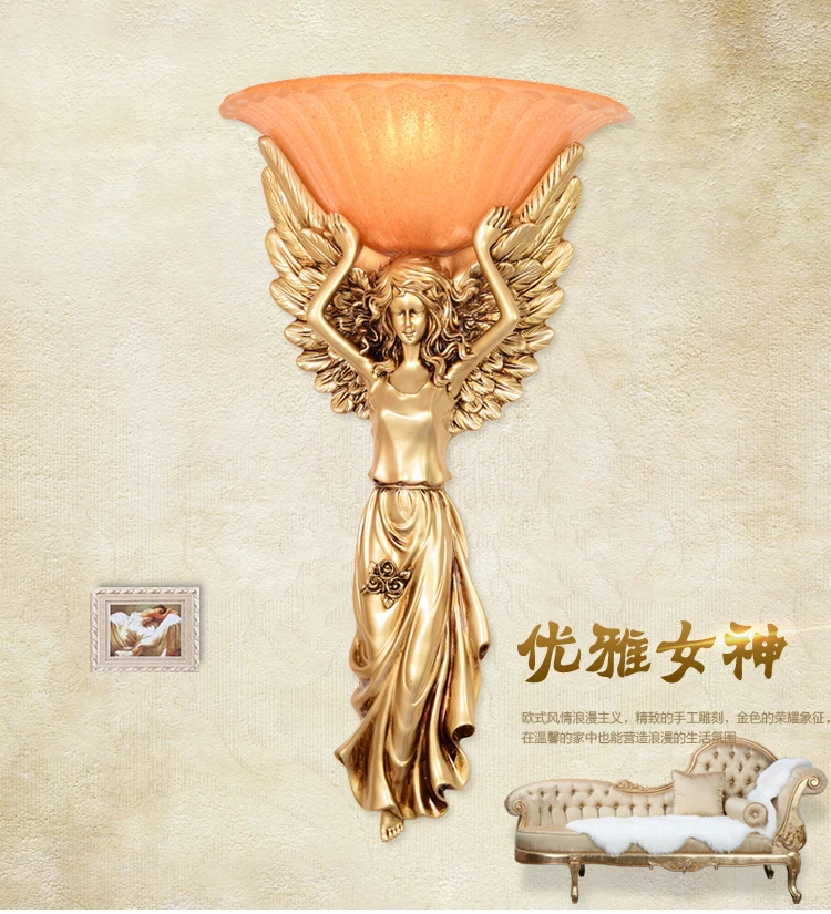 European sitting room background wall lamp. The bedroom berth lamp. Goddess resin angel wall lamp