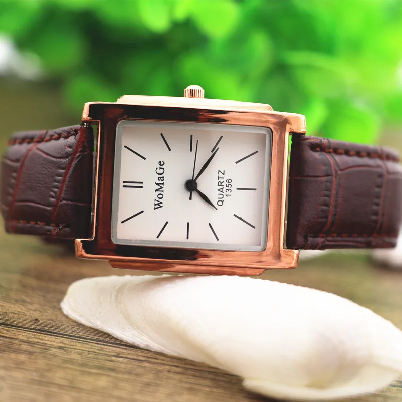 

Free shipping!High quality leather band,brown plating rectangle alloy case,quartz movement,Womage fashion unisex man watches