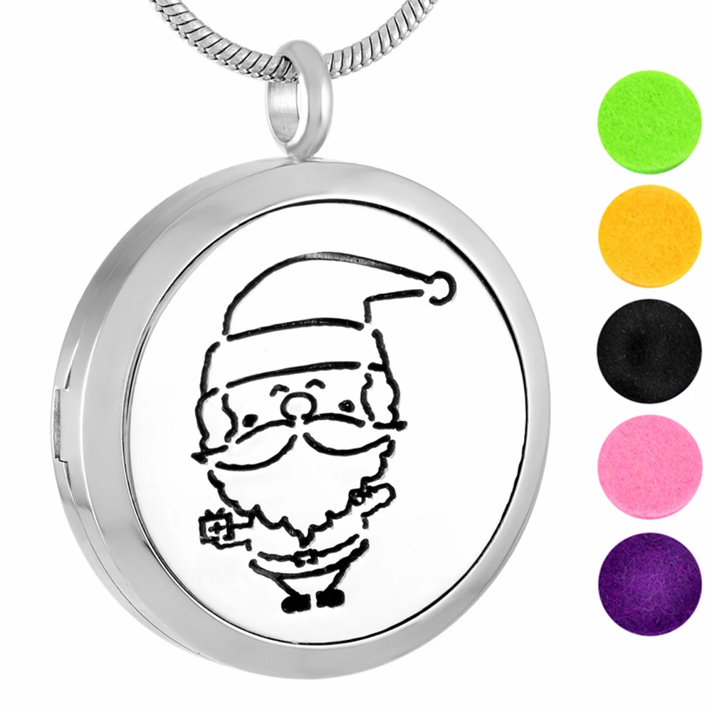 MJP0017 Essential Oil Diffuser Necklace Jewelry with Free Refill Pads, Christmas Style Santa Claus Perfume Locket Pendant