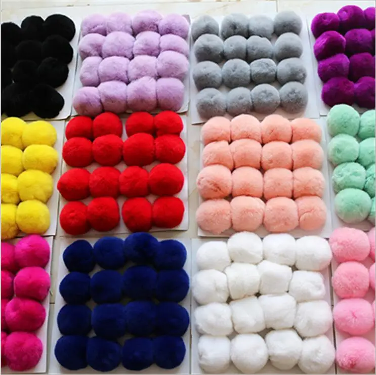 7cm Fluffy Rabbit Fur Pom Pom Ball Keychain Women Trinket Bag Phone Key Chain Ring Car Key Holder floating Charm DIY Accessories