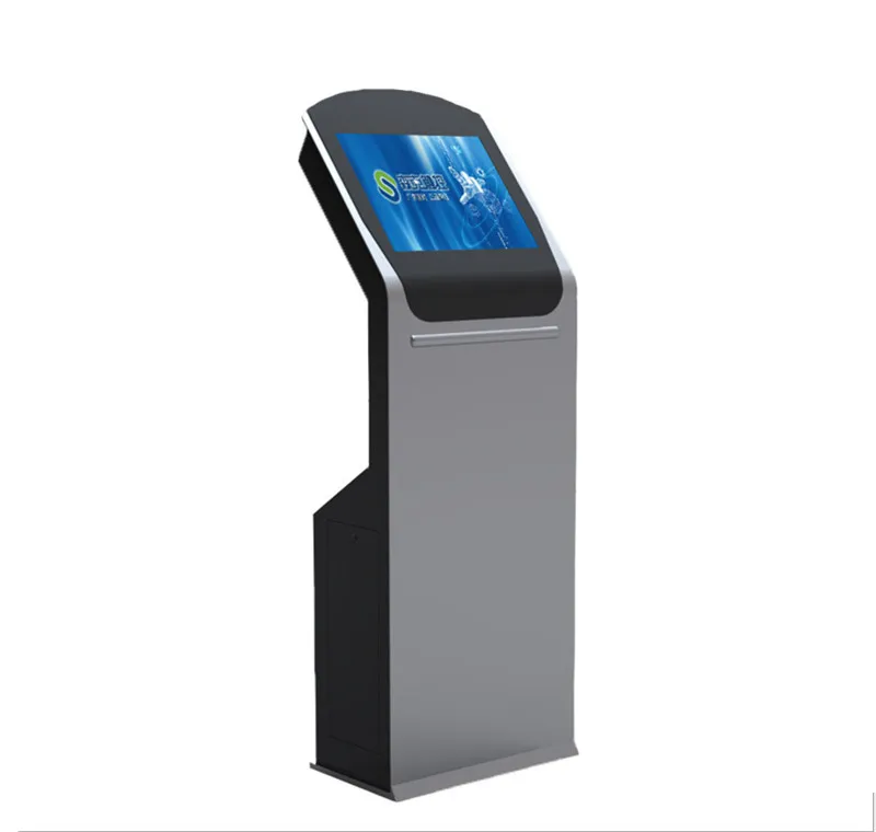 Cell phone charging station standing kiosk with locker and 19 inch lcd screen for advertising in railway station/airport