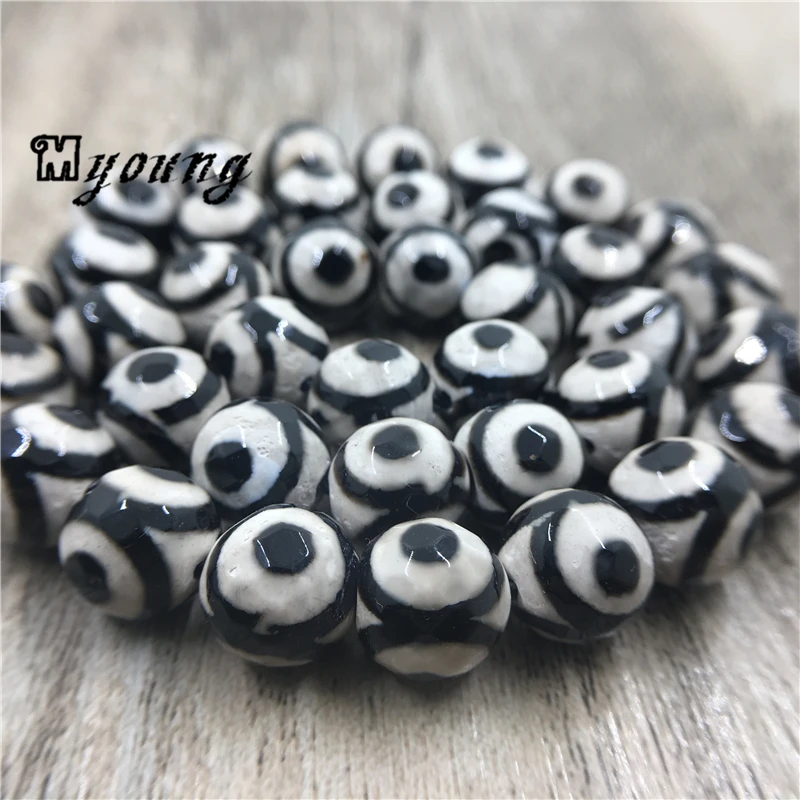 5strands Faceted Round Vintage Evil Eye Tibetan Agates Loose Beads Antique Prayer Mala Beads MY0365