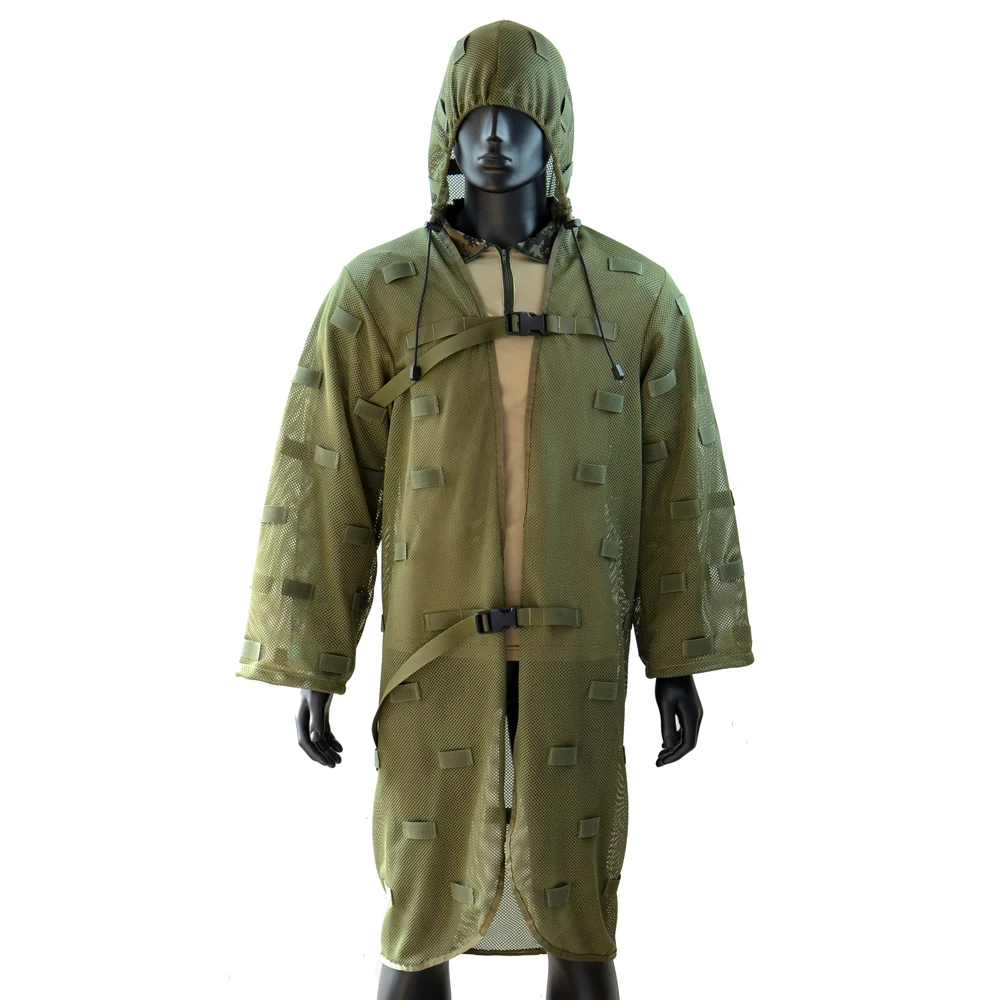 ROCOTACTICAL Tactical Concealmet Vest, Heavy Duty Nylon Sniper Tog Military Ghillie Jacket with Detachable Viper Hood Army Green