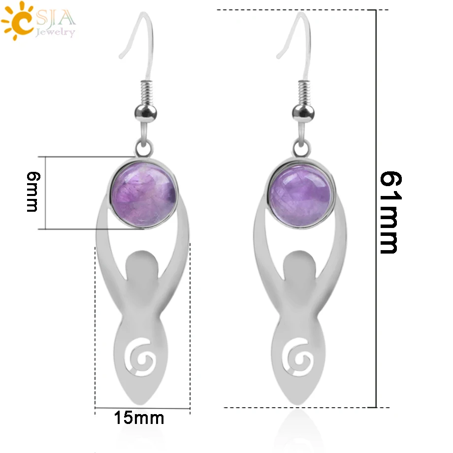 CSJA Natural Stone Earrings Pink Quartz Drop Earring Jewelry Tiger Eye Green Aventurine Black Onyx Crystal Round Bead Girl F061