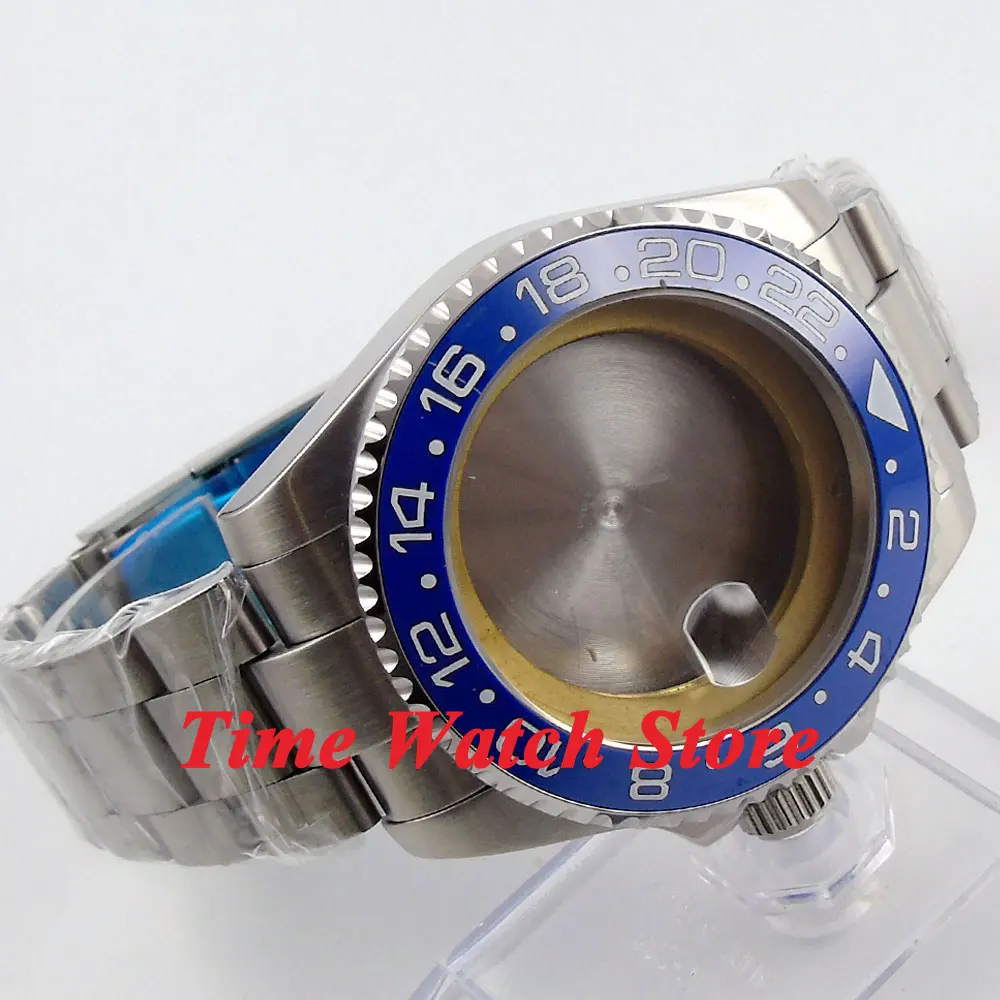 43mm Stainless Steel Sapphire Watch Case Fit Miyota8215 8205 DG2813 ETA2836 Mingzhu3804 Cyclops 316L Bracelet Ceramic Bezel