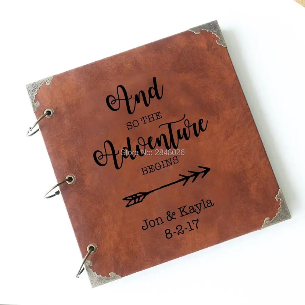 50 Pages And so the Adventure Begins Personalized Engraved Leather Photo Album,Custom Wedding guestbook, wedding memory book