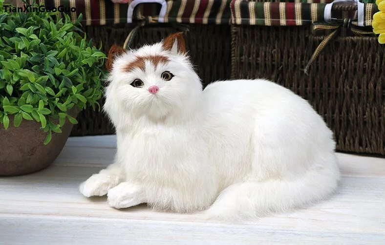 white prone cat hard model polyethylene&furs large 31x17x18cm simulation cat handicraft home furnishing decoration gift s1363