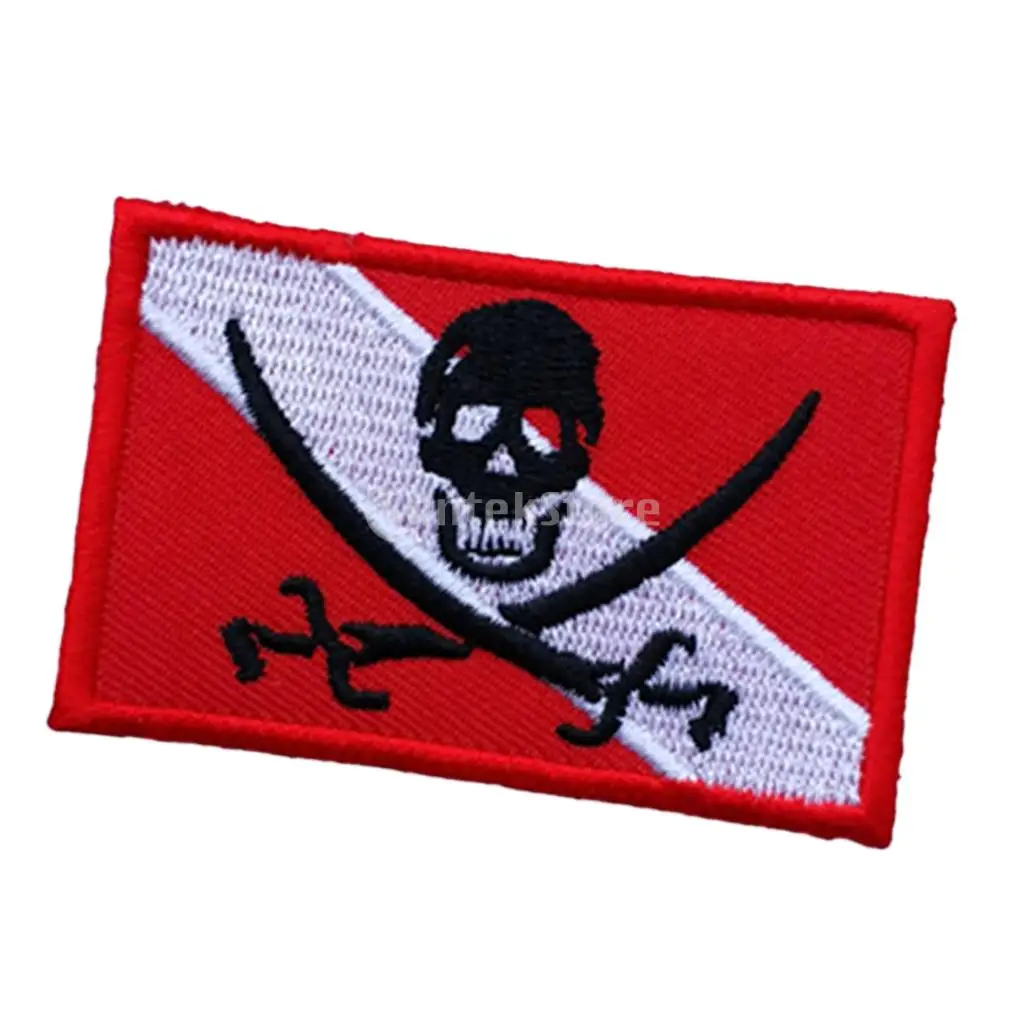 Diver Down Pirate Flag Patch Patches Backpack Badge Scuba Diving Dive Iron On Embroidered