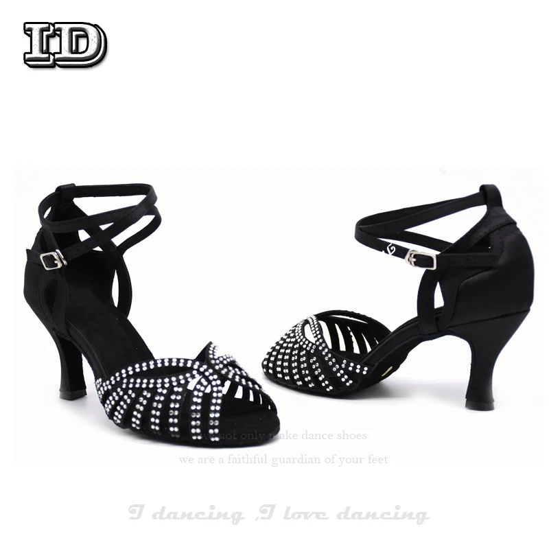 Rhinestone Dance Shoes Cross Straps Bronze Black Latin Dance Shoes Ballroom Jazz Party Waltz Dance Shoes Comfortable