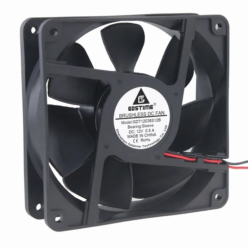 Gdstime 1 Pcs 12cm PC Computer Case Fan 12V 120mm*120mm*38mm 2Pin DC Brushless Cooling Fan 120mm x 38mm Cooler 12038s Sleeve