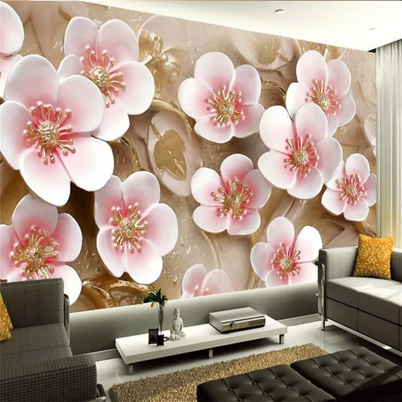 

beibehang photo wallpaper silk cloth wallpaper Winter pink plum blossom living room modern decorative painting 3d large mural