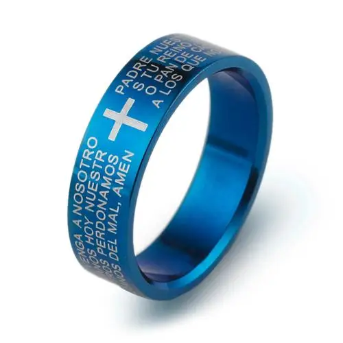 Classic  Biblical Cross Ring 316L Titanium Steel Jewelry  Cool father Fr. Finger Rings blue women Men\'s Three Colors