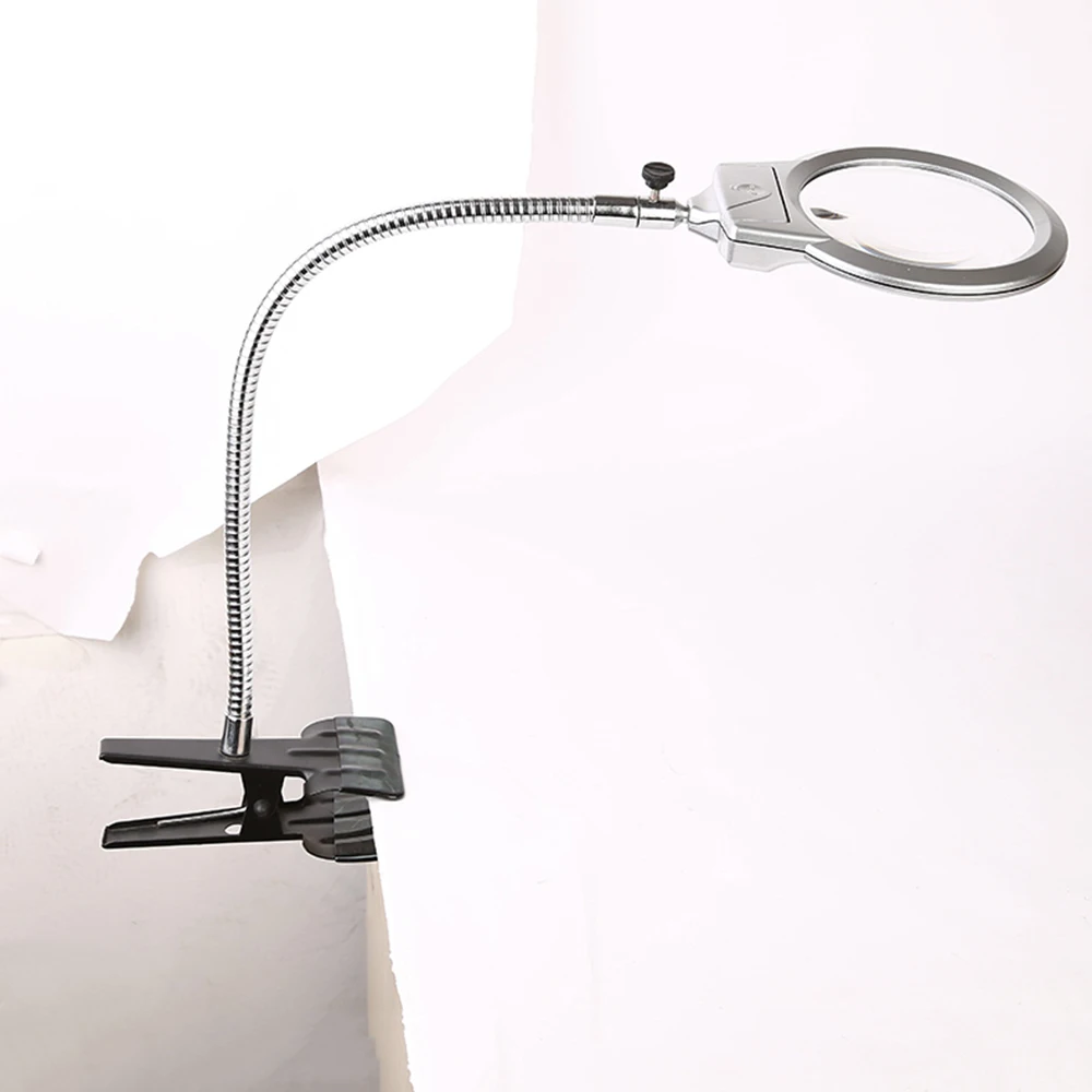 2.5x 5x New Lighted Magnifier Clip-on Table Top Desk LED Lamp Reading Large Lens Magnifying Glass with Clamp