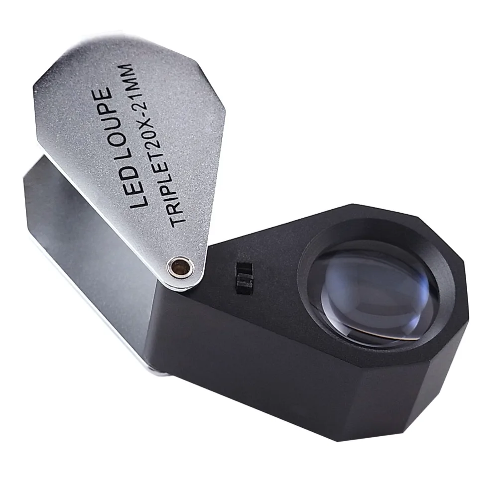 Imagem -05 - Ampliação Dobrável Foldaway Joalheiro Lupa Mais Luz Led Mais 21 mm Triplet Lente de Vidro Óptico 20x