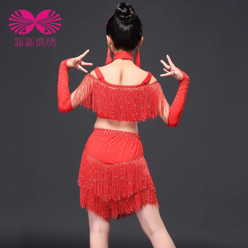 Sequin Fringe Dancewear Kind Mädchen Kinder CostumeSalsa Kleider latindance kinder pailletten Quaste bühne leistung kleidung