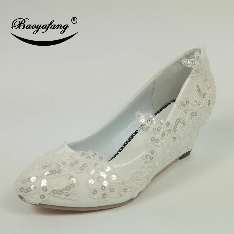 BaoYaFang New Women Wedges sheos Bride Wedding shoes Ladies Party dress shoes Female 5cm Wedges Fashion shoes woman big size