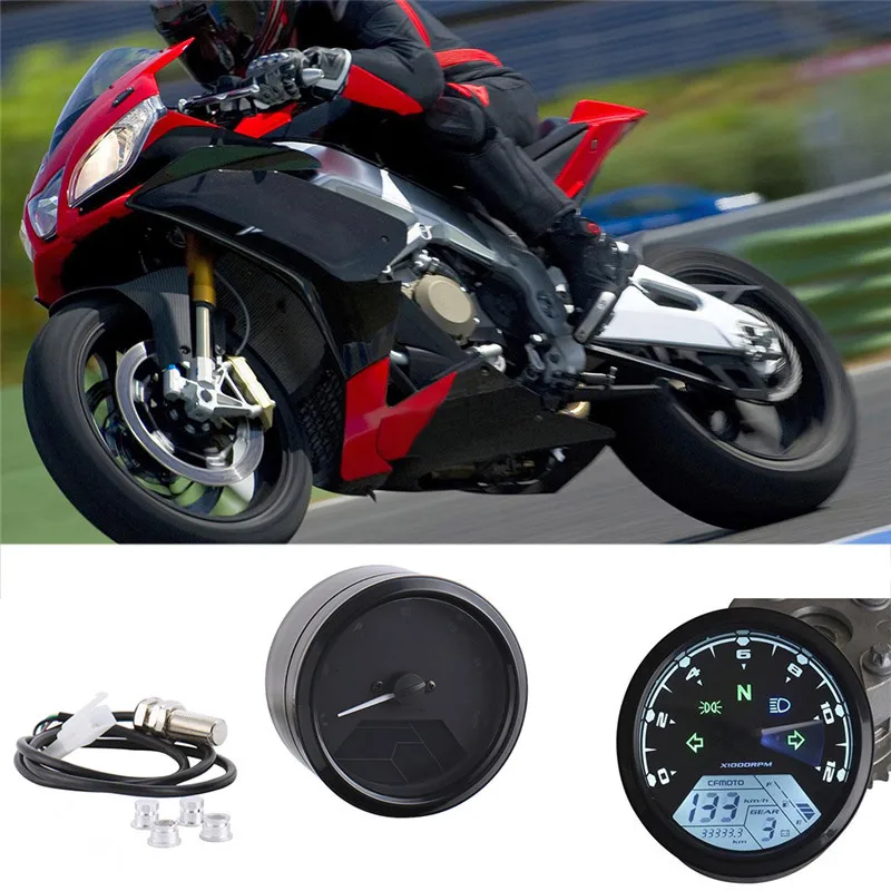 12000RMP LCD  Speedometer Odometer Tachometer 1-4 Cylinders Motorbike Gauge Motorcycle digital dash universal