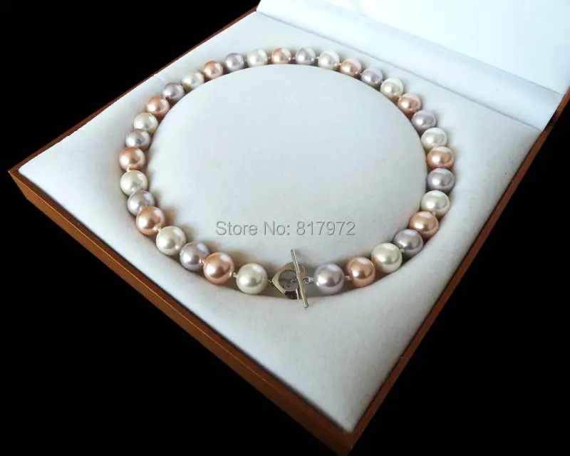 

Sweet Natural South Sea Shell Pearl Bead Highlight Round Bead white pink purple 12MM Necklaces Love Clasp