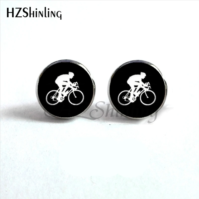 NES-00117  Vintage Bicycle Earrings Bicycle Ear Studs High Wheel Bicycle Art Photo Glass Dome Earring Gifts Women HZ4