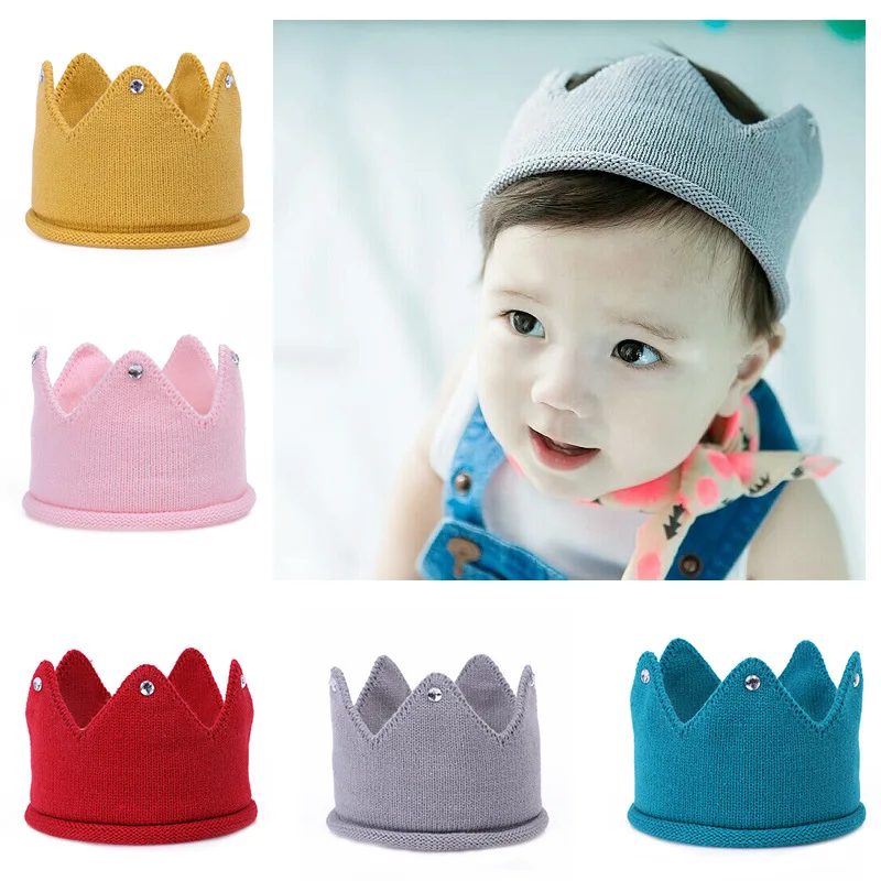 1pc Baby Newborn Photo Props Kids Caps Baby Crown Knitted Headband Hat Photography Accessories Birthday Cap