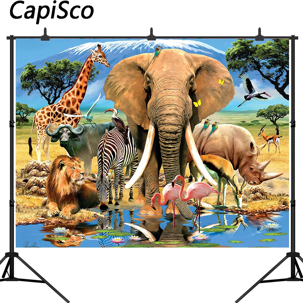 

Capisco Jungle Animal Backdrops Safari Wild Flamingo Elephant Background for Kids Children Birthday Party Photo Booth Props