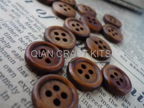 

600pcs Dark brown natural Wood wooden Buttons 15mm 4 holes beads cabochons for diy or you pick color