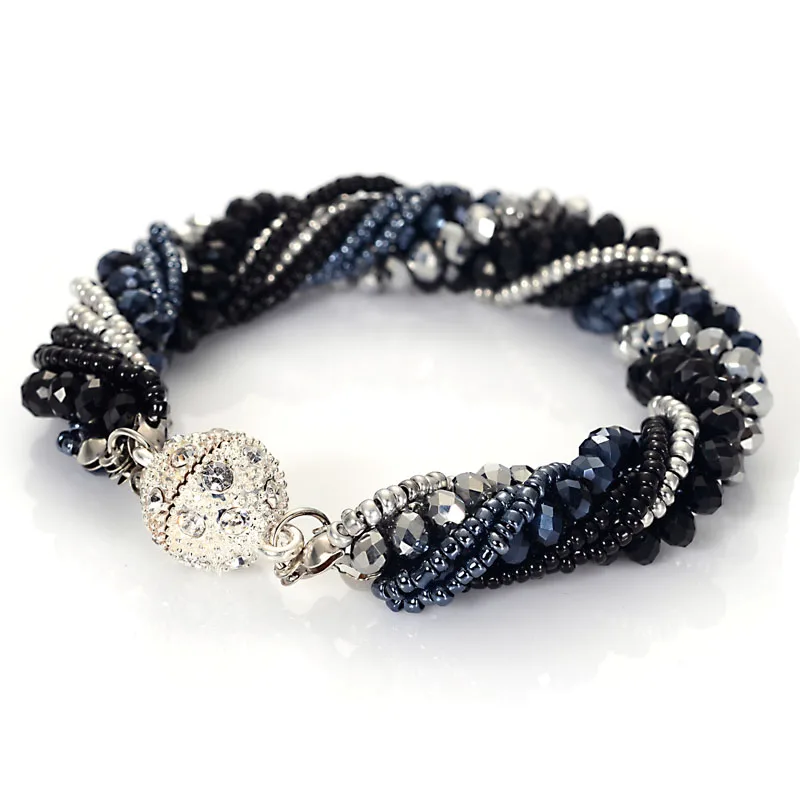 Miasol Fashion Multiple Layer Strands Crystal Seed Beads Charm Magnetic Bracelets Summer Jewelry B1470