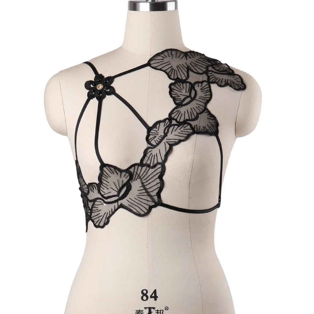 

Gothic Body Lace Harness Bondage harness Sexy Fetish Body Harness Lace Harness Bra Sheer Flowers body Cage Bra Costumes Erotic