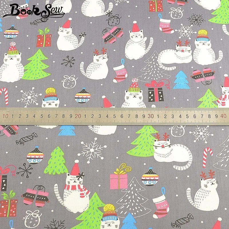 Booksew Christmas Style 100% Cotton Fabric Cat Pattern Cloth Fat Quarters DIY Bed sheet Sewing Patchwork Craft Home Textile image 5