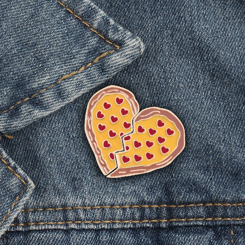 2Pcs/Set Metal Enamel Pins Broken Heart-Shaped Pizza Put Together Brooch Brooches For Women Denim Jackets Bag Pin Badge Jewelry