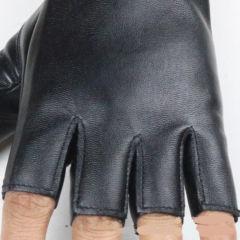 Fashion Female Thin Breathable PU Leather Punk Hip Hop Pole Dance Mitten Women Half Finger Driving Nightclub Show Gloves A74