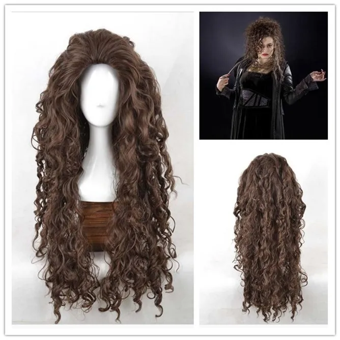 

Movie Film Character Bellatrix Lestrange Long Brown Wavy Heat Resistant Cosplay Wig + Wig Cap