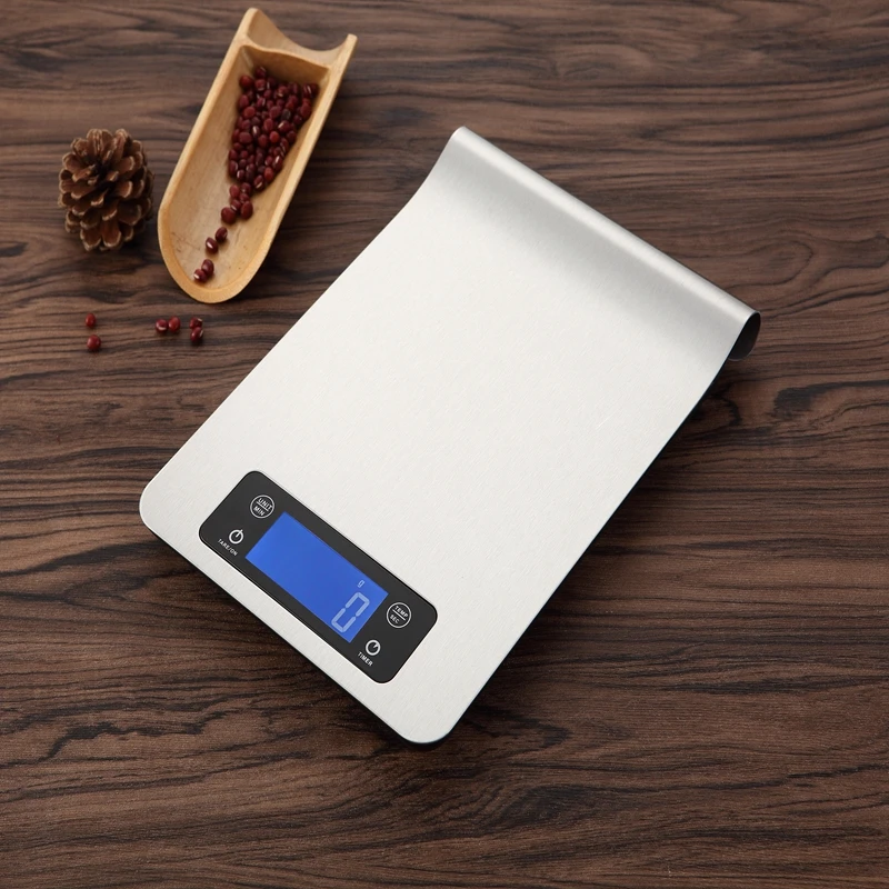 5kg 1g Stainless Steel LCD Digital Kitchen Scale Large Touch Electronic Food Diet Weight Scales Timer Temperature Reminder