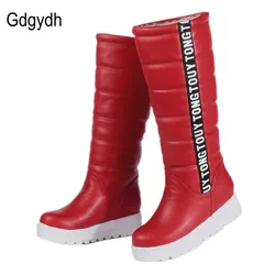 Gdgydh Winter Frauen Schuhe kniehohe Stiefel Weibliche Aufzug Flache Thermische Samt Schnee Stiefel Plattform Baumwolle gepolsterte Schuhe Größe 34-43