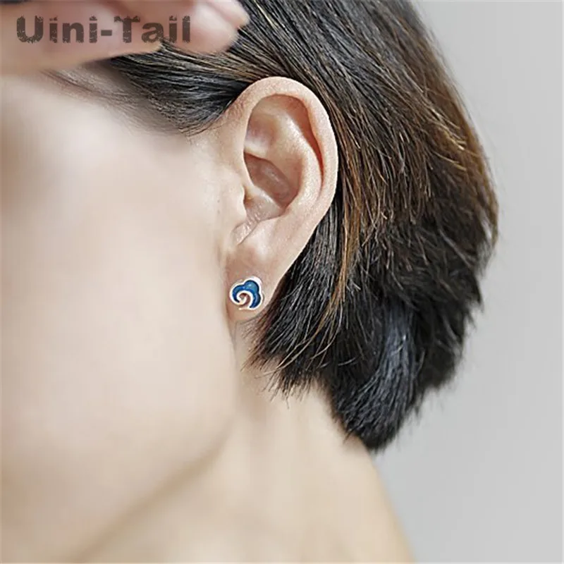 Uini-Tail hot new 925 Tibetan silver blue cloud earrings female Korean fashion trend sweet earrings hypoallergenic  ED114