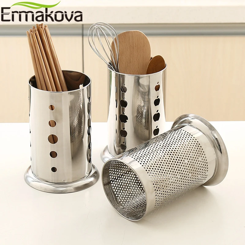 ERMAKOVA Stainless Steel Kitchen Utensil Holder Cooking Tools Storage Organizer Crock for Kitchen Gadgets and Cooking Utensils