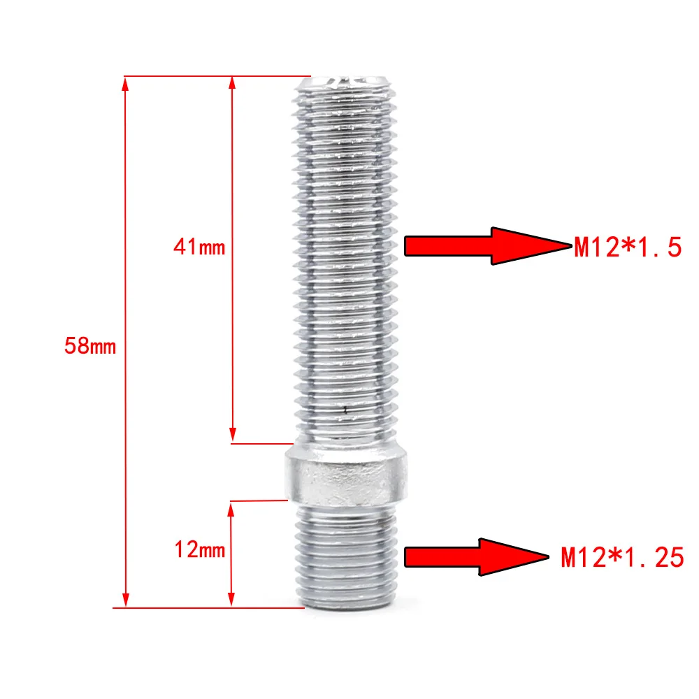 20PCS M12*1.25 TO M12*1.5 WHEEL STUD CONVERSION TALL LUG BOLTS TO STUDS 58MM  YC101153