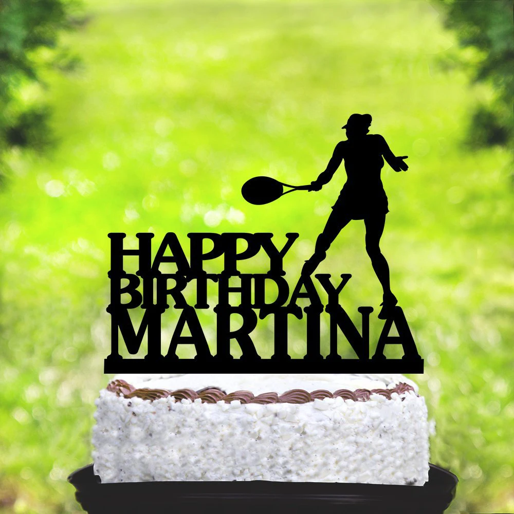 Custom name Happy Birthday Tennis Cake Topper,Female Tennis Player Silhouette Cake Topper,Birthday Party Cake decor Supplies