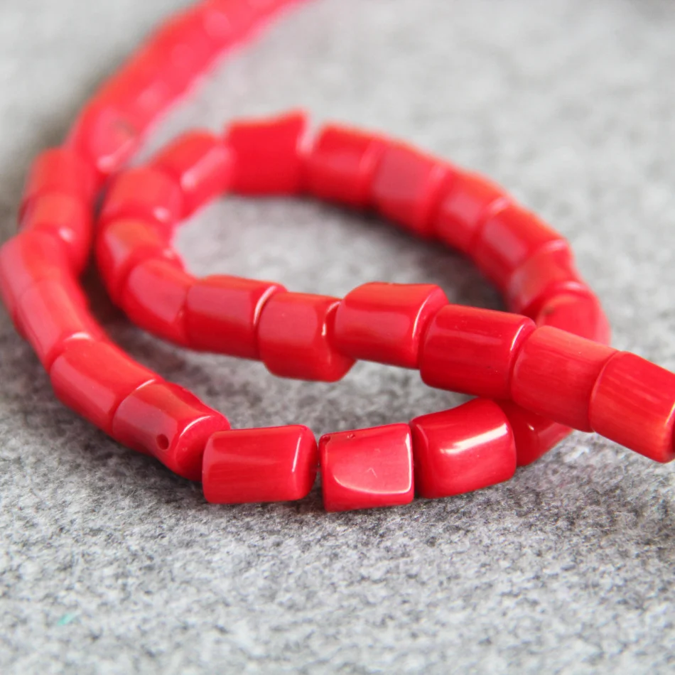 8-10Mm Natuurlijk Rood Koraal Zee Bamboe Kralen Voor Sieraden Maken Diy Ketting Armband Cilindricaliteit Ontwerp Groothandel